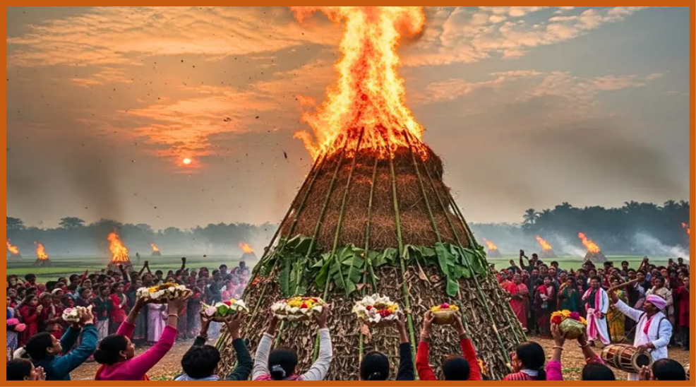 Millions Celebrate Bhogali Bihu Across Assam withTraditional Meji Bonfires and Community Feasts